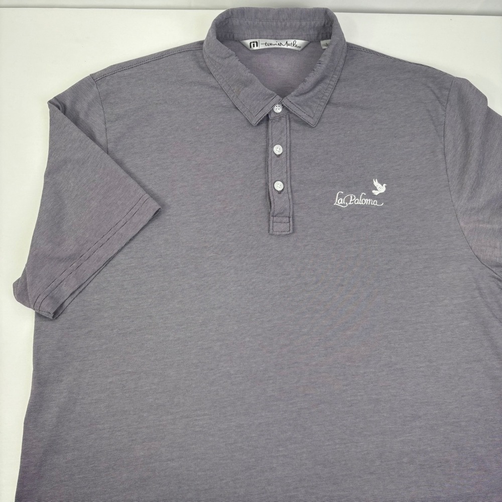 Travis Mathew Mens Studebaker Purple Micro Stripe Polo Golf Shirt La Paloma L